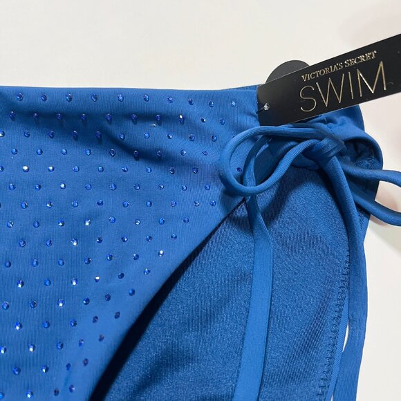 Victoria Secret Large L Bikini Bottom DOUBLE Side Tie Shine Sapphire Blue - Picture 4 of 9